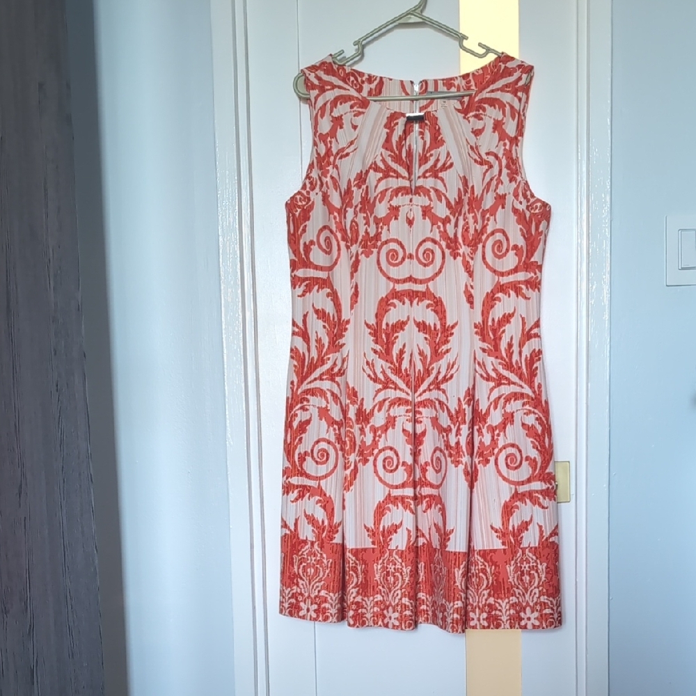 Elegant Orange and White Sleeveless Dress